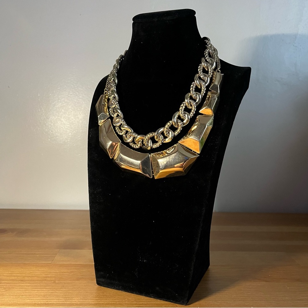 Gold-tone Vintage-style Chunky Chain Statement Necklace Set of 2- Women Jewelry - Picture 4 of 11